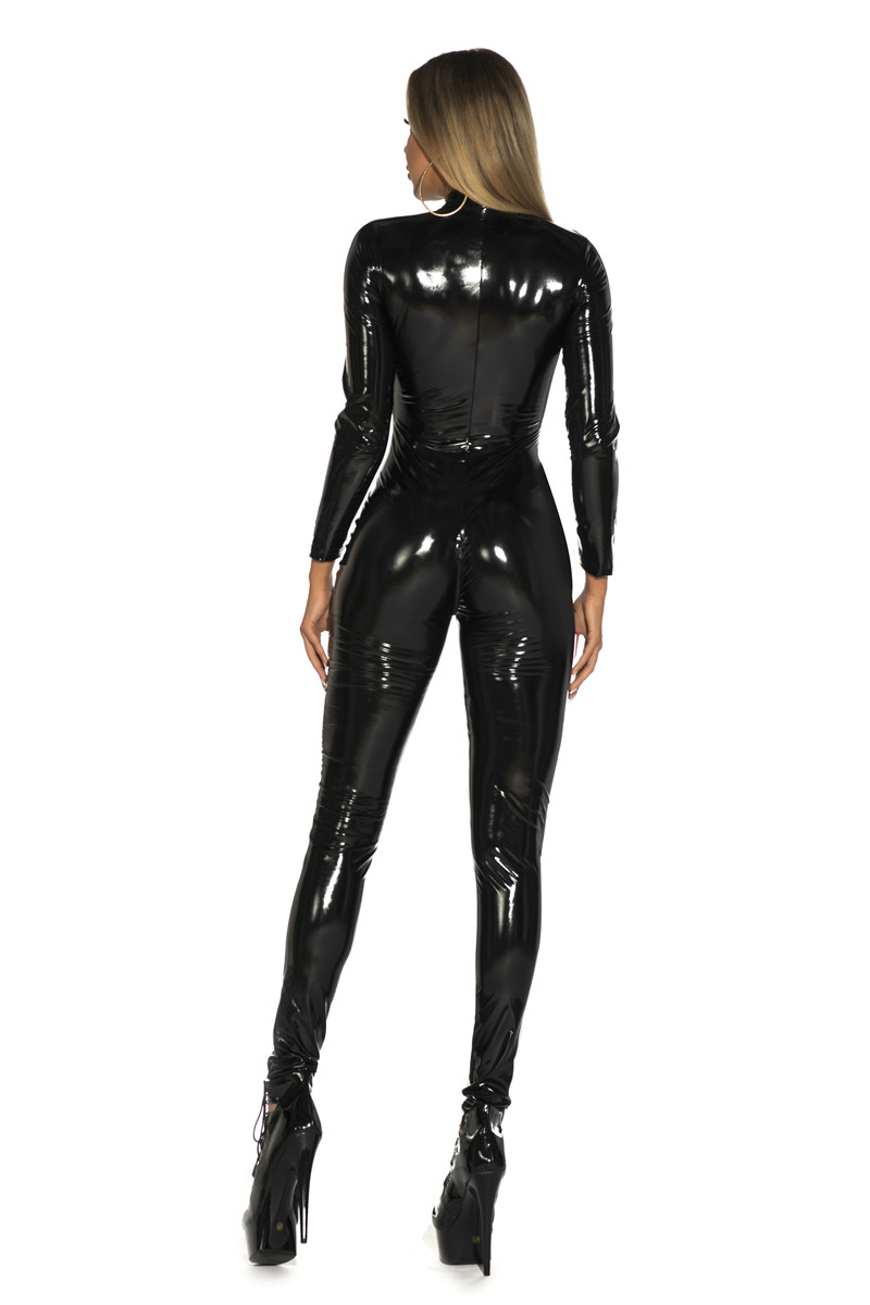 여성 섹시한 반짝 이는 PU 인조 가죽 점프 슈트 긴  - Sewing Latex 리뷰 및 가격