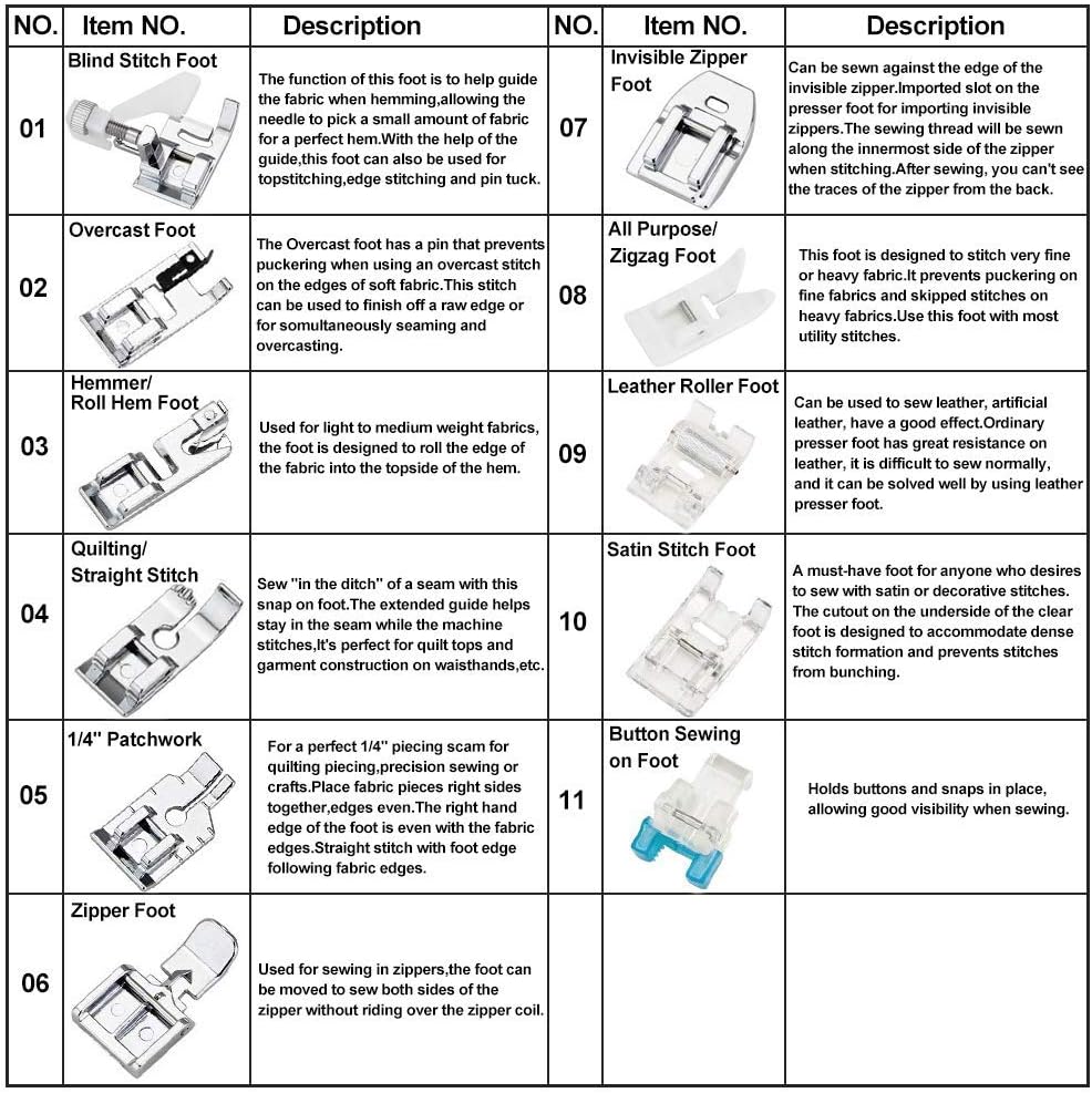 11종 프레서 풋 세트 - 브라더, 싱어, 베이비락,  - Textile Sewing Machine 리뷰 및 가격